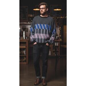 Vintage 90s Geometric Crewneck Sweater Cozy Hip Retro Style Sweater Men's Large